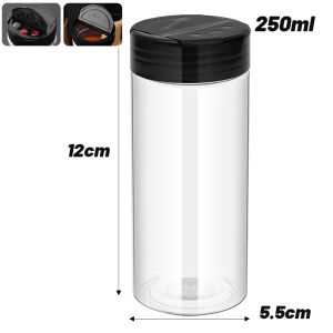 16ชิ้นชุดขวดเครื่องปรุงรสกันรั่วพร้อมโถเครื่องเทศว่างเปล่าโปร่งใสฝาเกลียวดำสำหรับเครื่องเทศผงที่เก็บเครื่องครัวเกลือ