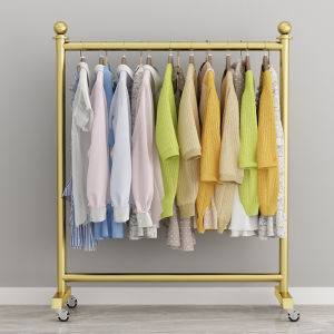 Clothes Drying Rack Floor Bedroom Clothes Hanging Single Pole Folding Simple Balcony Home Storage Rack Clothing Store Display Rack Movable With Wheels