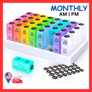 LOCAL STOCK BPA Free Monthly Pill Box Organizer Am Pm Twice a Day Medicine Storage Case Portable One Month Pill Cases Bekas Penyimpan Ubat Pil 药盒