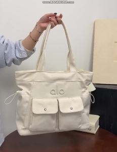 Ladies ALO Utility Tote Bag Double Snap Front Pockets Drawstring Side Storage Waterproof Nylon Big Capacity Yoga Gym Office Shoulder Bag