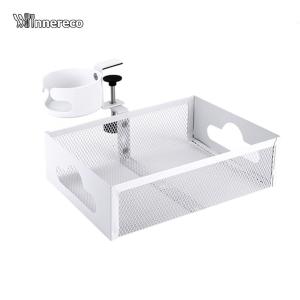 Under Desk Storage Rack Under Desk Drawer Organizer 360 Degree Rotation Drink Holder High Load Capacity Under Desk Storage Shelf No Drilling for Cable