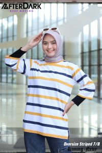 Kaos salur wanita oversize garis stripe katun combed premium casual baju basic oversize belang