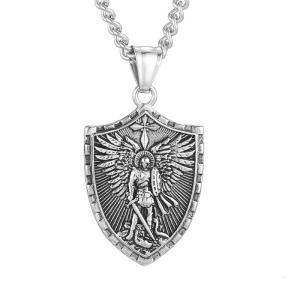 Simple Archangel Pendant Necklace Stylish Angel Shield Pendant Necklace Charm Stainless Steel Neck Chain Adornment