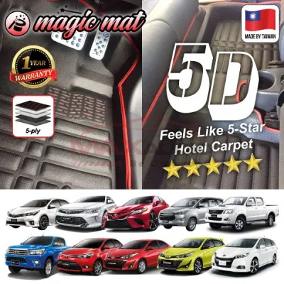 5D Car Mat Altis Avanza Camry CHR Fortuner Harrier Hilux Innova Vios Yaris Wish MAGIC MAT 5D Floor Carpet 5-Layer Premium Hotel Feel Car Mat Car Accessories Aksesori Kereta