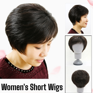 Womens Short Straight Wig Middle-Aged Womens Short Hair Wigs Fluffy Natural Realistic Hair Wigs Breathable Cap Easy To Wear Basic Wig Gift For Mothers