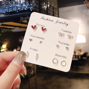【Bosuer💛COD】6 Pasang Set Anting Berlian Imitasi Kristal Mutiara Anting Pejantan Sederhana Wanita Korea