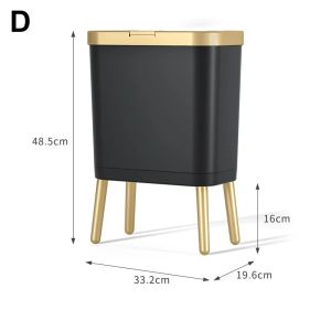 15L Luxury Golden Trash Can Large-capacity Trash Bin For Kitchen Bathroom Creative High-foot Push-type Plastic Garbage Trash Bin