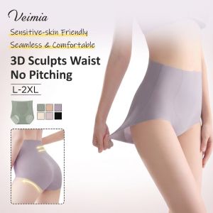 【OFFICIAL】Veimia High-waisted Seamless Solid Color Panties Super Soft Skin-friendly Silk Panties Plus Size Protein Anti-bacterial Crotch Tummy Control Butt Lifting Womens Sports Yoga Briefs