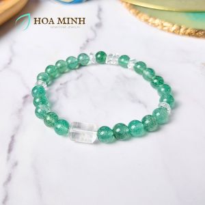 Vòng đá Thạch Anh Dâu Xanh lá size 6.7 li phối lu thống Thạch Anh Trắng bánh xe thạch anh trắng cắt giác | Hoa Minh Gem