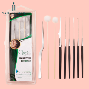 Bộ ráy tai Quyên tiêu chuẩn chính hãng - Dụng cụ lấy ráy tai 9 món inox cán gỗ hương an toàn tiện lợi