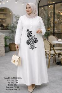 Gamis Jumbo Putih Ld 120 Cm Model Bordir Terbaru Kekinian Dan Bahan Adem