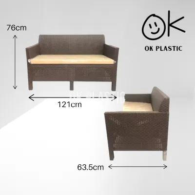 Jolly Plastic Heavy Duty Stackable Vintage Two Seater Weaved Rattan Sofa Chair with Free Foam