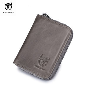 BULLCAPTAIN Top Layer Leather Card Holder Mens Multi Card Slot Coin Holder