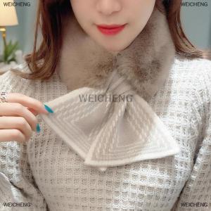[COD] WEICHENG Winter Warm Solid Color Winter Neck Warmer Thicken Faux Rabbit Fur Plush Scarf Neck Warmer Cross Collar Scarf Cold Weather