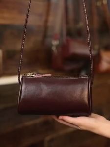 Vintage Genuine Leather Crossbody Bag for Women – Stylish Cylindrical Shoulder Purse Fashionable Phone Bag Versatile Commute & Everyday Essentials Holder