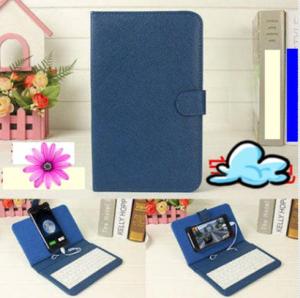 Bao da kiêm bàn phím dành cho điện thoại-máy tính bảng diều chỉnh kích cỡ màu xanh