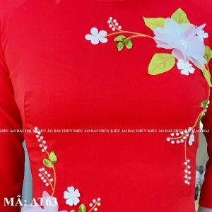 Áo dài thiết kế nền đỏ đính hoa voan trắng AT63 truyền thống may sẵn dự tiệc hội họp đám cưới Ảnh thật tự chụp Sẵn hàng