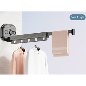 Suction Cup Wall Mounted Folding Clothes Drying Rack No Punching Invisible Telescopic Clothes Drying Pole
