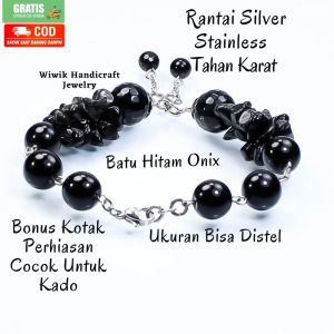 Gelang Tangan Wanita / Gelang Batu Cewek Stainless Tahan Karat Batu Hitam Onix Terbaru Kado Hadiah