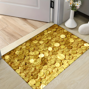 Golden Coin Doorstep Floor Mat Good Luck Pattern Decor Entrance Mat Non-Slip Doormat for Home