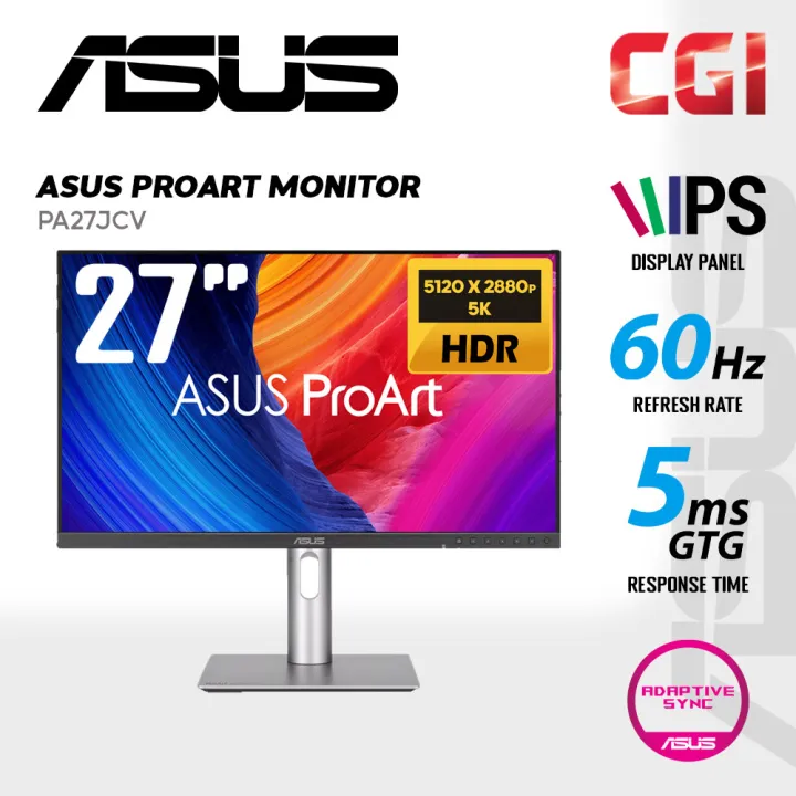 Asus 27" Proart PA27JCV IPS 5K HDR10 60Hz 5ms 99% DCI-P3 LuxPixel™ AGLR Light Sync Color Accuracy ΔE<2 USB-C Ergonomic Professional Monitor