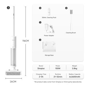 Simplus Floor Washer丨2.8kg Lightweight丨Tangle-Free Roller Brush丨99.99% Bacteria Elimination丨TurboFlow-E1 XDJH003