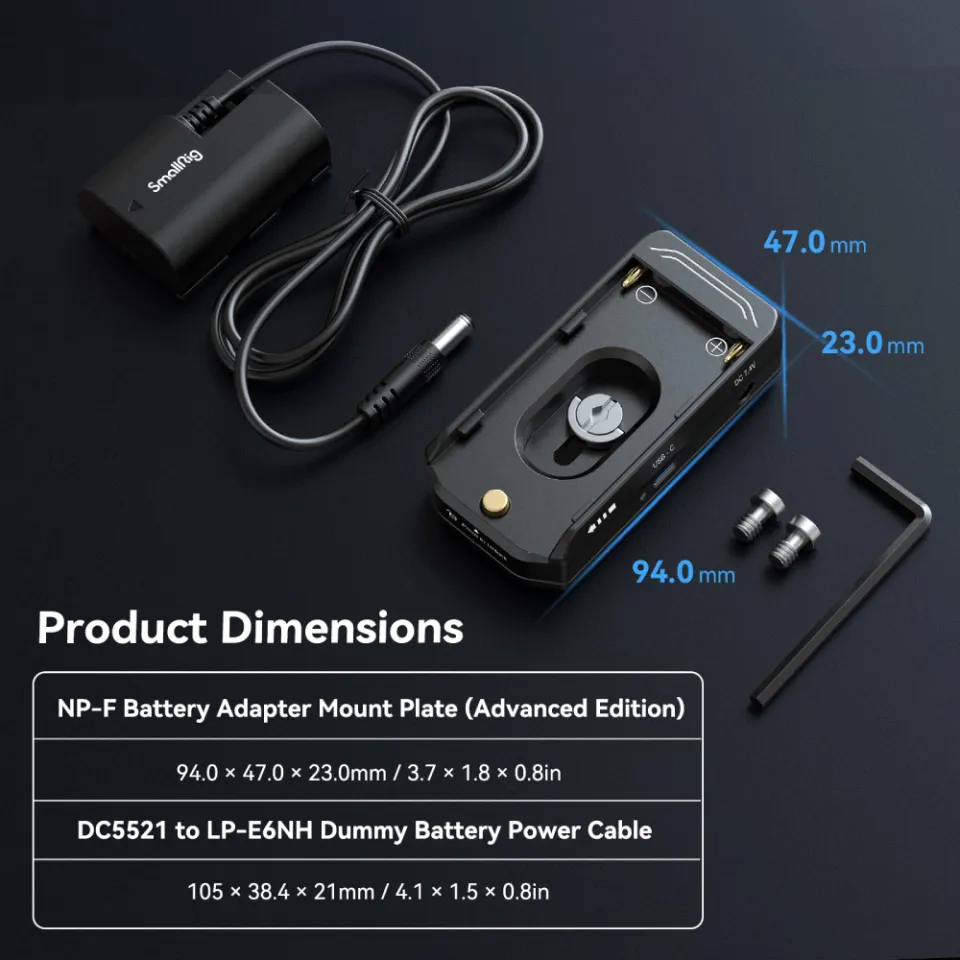 SmallRig NP-F Battery Adapter Mount Plate with LP-E6NH Dummy Battery for  Canon EOS R5 R5C R6 Mark II R7 and BMPCC 4K 6K 4340