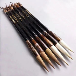 6pcs Wooden Calligraphy Brush Pen Set Different Models Chinese Painting Brush Pen Wool Weasel Hair Regular Script Writing Brush