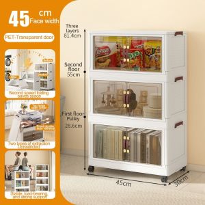 Double Door Folding Storage Cabinet 45/60CM Storage Box With Wheels Plastic Magnetic Storage Cabinet