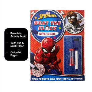 Marvel Spiderman Activity Book Wipe Clean For Kids Beat The Clock with Pen & Timer