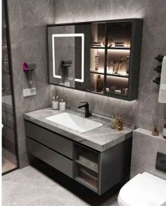 LIÊN HỆ FREESHIP Tủ chậu gương lavabo phòng tắm CT38 Gương Led cửa hít nhựa PVC đặc lõi cao cấp siêu bền đẹp kích thước mặt lavabo 50x80 cm