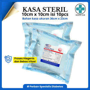 KASA STERIL GUNAMED UKURAN 10CM X 10CM ISI 10PCS/ POUCH/ BAHAN KASA SEBELUM DILIPAT 36CM X23CM