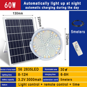 100/200W LED Solar Ceiling Light Pendant Light Outdoor Indoor Solar-Power Lamp With Line Corridor Light for Garden Decoration