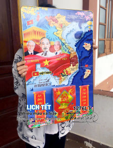 Khung tranh Lịch bản đồ việt nam Lịch Tết bản đồ 34 tỉnh thành bản đồ Việt Nam Lịch bác Hồ bác Giáp bác Trọng kính yêu Lịch Tết 2026 Đốc Lịch Tết Lịch bloc - Lịch gỗ tráng gương bác Hồ 2026 1276LT