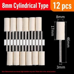WENKEN 12PCS Đường kính 8mm Đầu mài đánh bóng bằng len 1/8" 3mm Mật độ cao Đầu mài đánh bóng xoay Chuyên nghiệp Bền bỉ Đầu đánh bóng bằng vải nỉ Đồ trang sức