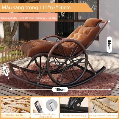 BMZAR ghế lười mây Thư Giãn Ghế Bập Bênh Đôi Có Gác Chân Ghế Sofa Lười Khung ThếpNghề mây tre đan
