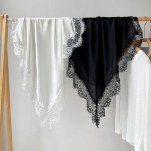 INTOONE Solid Color Square Scarf Lace Trim Sun-Protection Shawls Fashion Smooth Foulard Oversides Beach