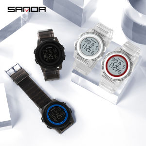SANDA Đồng Hồ Điện Tử Nam Thể Thao Hợp Thời Trang Đồng Hồ Đeo Tay Kỹ Thuật Số Lịch Hoàn Chỉnh Mặt Số Lớn Có Dây Trong Suốt TPU