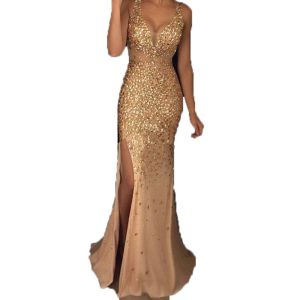 G7 Spring New Womens European and American Style Foreign Trade Womens Clothing Gold Stamping Party Evening Long Dress Evening Gown Dress ins7/7