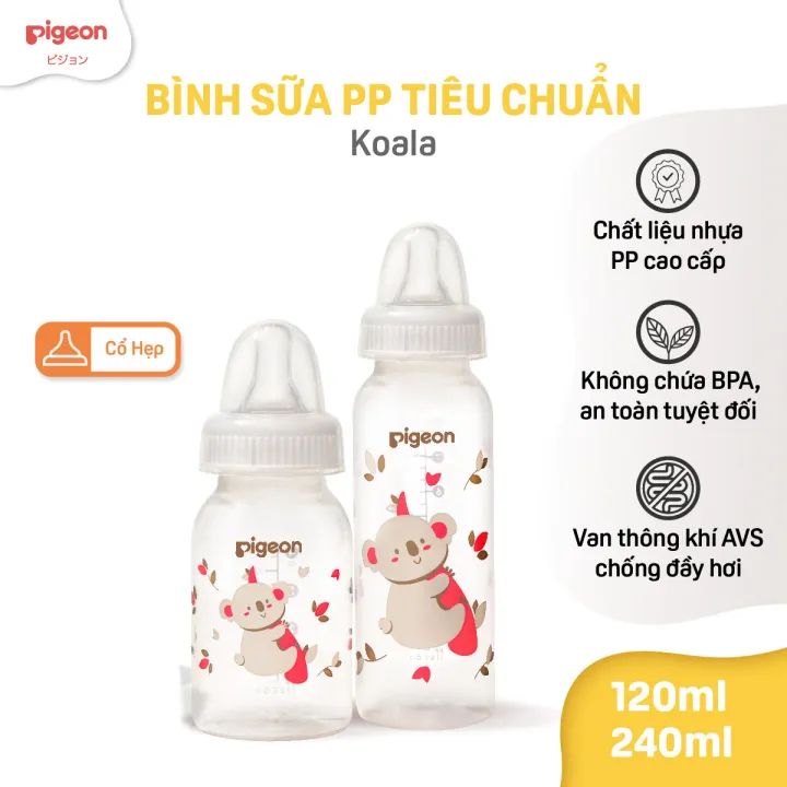 Bình sữa Pigeon cổ hẹp cho bé sơ sinh 120ml/240ml núm ti siêu mềm và đàn hồi chính hãng