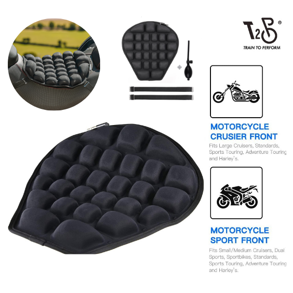 T2p Motorcycle Seat Cushion Air Fillable Seat Pad Shock Absorption Down 