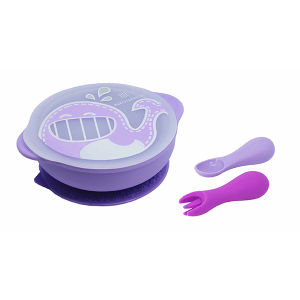 Marcus & Marcus Toddler First Self Feeding Set 12M+ (Suction Bowl with Lid Palm Grasp Spoon & Fork) Makan Sendiri Set kanak kanak mangkuk gapur sudu 儿童学习吃饭餐具吸盘碗容易手握汤匙叉