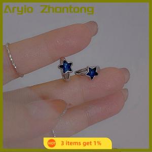 Aryio Y2K Trendy Cute Sweet Blue Star Hoop Earrings For Women Girls Simple New Fashion Vintage Earrings Aesthetic Jewelry Gift