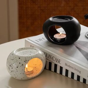 Simple Black Candle Heating Holder Ceramics Essential Oil Burner Reed Diffuser Furnace Household Spa Salon Liqulid Aromatherapy Incense Burner