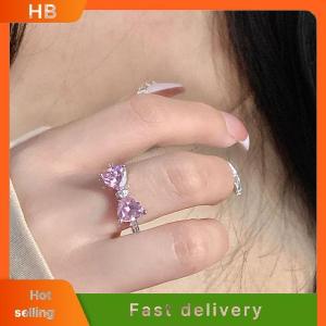 HB Lovely Princess Pink Ring Adjustable Bowknot Ring Sweet Ins Style Diamond Ring Jewelry For Women Birthday Party Gift Accessories