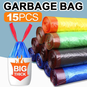 75Pcs/5 roll garbage bags Household thickened kitchen drawstring trash can colorful plastic bags COD