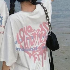 Couple T-Shirt Multiple Pictures Optional Pure Cotton Black White Two Colors Loose Casual S-5XL