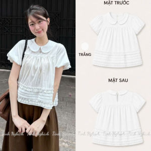 Áo babydoll cách điệu chất Gió Nhăn - Thiết kế cổ sen tay phồng phối vạt nhún bèo
