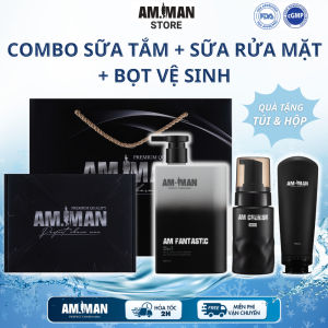 Combo Sữa Tắm Gội Nam 5in1 365mlGel Rửa Mặt 100ml & Bọt Vệ Sinh Nam AM MAN 120ml - Kèm Túi Hộp Quà Tặng Sang Trọng