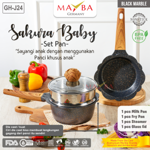 PANCI SET MPASI ANAK BALITA BAYI MAYBA LAVENDER PASTEL 16 CM Fry pan saucepan dengan tutup kaca plus steamer - HIGH QUALITY DIE CAST TEKNOLOGI